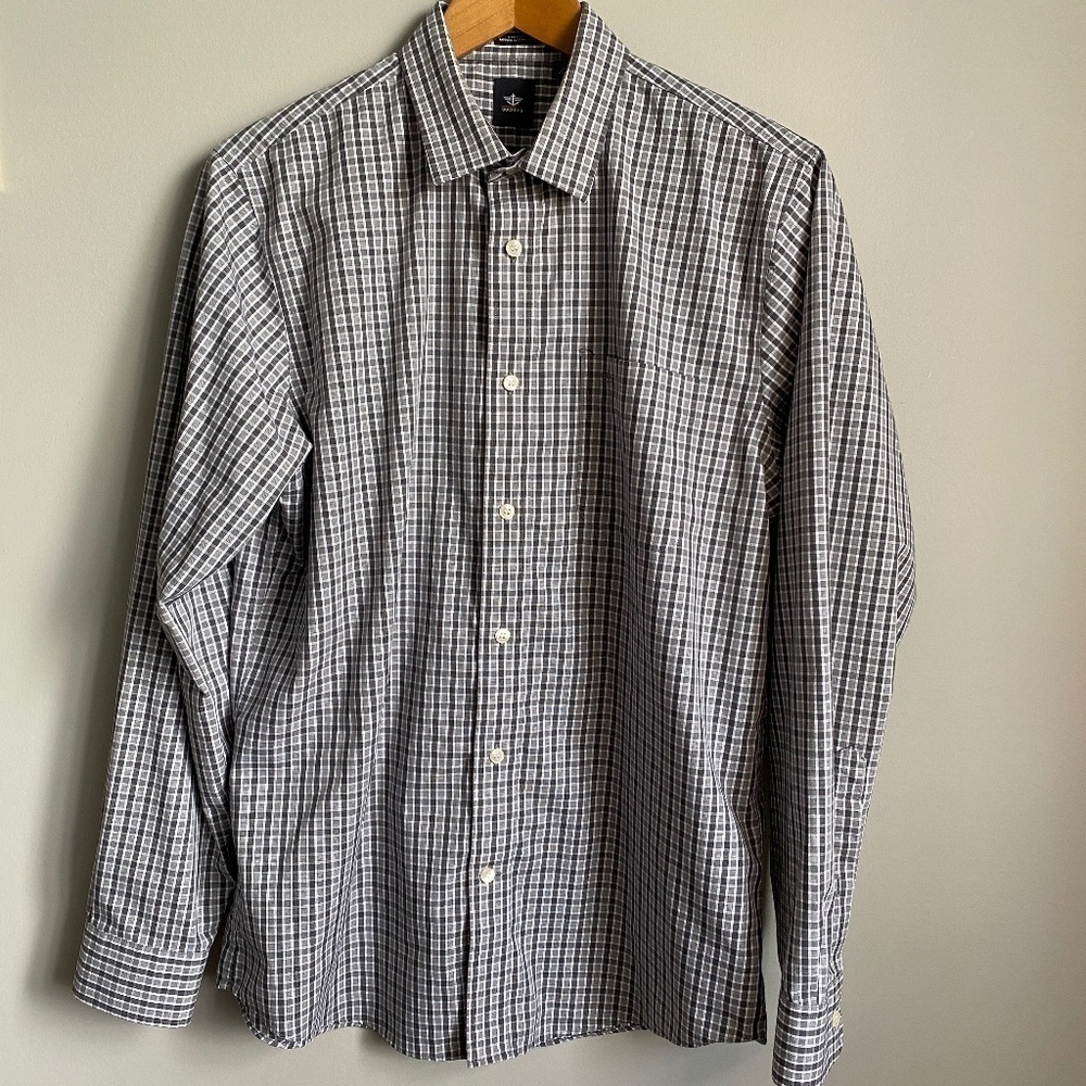 Dockers Men's Classic Fit‎ Gray Checker Long Sleeve Button Up Shirt Size Medium